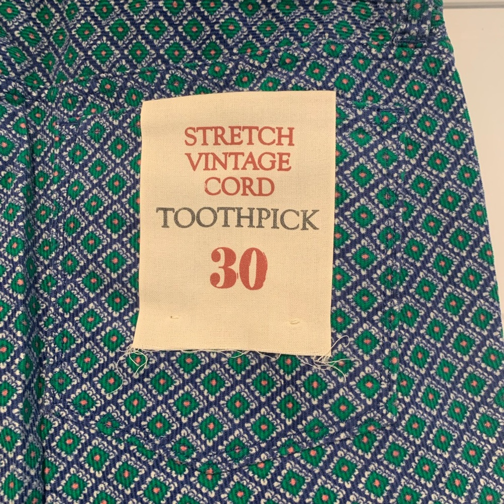 NWT J CREW Factory patterned cords. Size 30